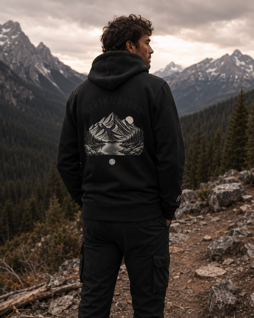 NORTH//BOUND Explorer Hoodie mountain back graphic